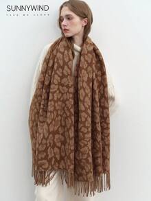 1 件豹纹舒适厚实优雅保暖围巾，冬季时尚 - 棕色 - 查看 7