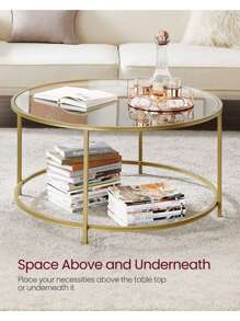 VASAGLE Round Coffee Table For Living Room, Glass Coffee Table With Metal Frame, Modern Coffee Table, Metallic Gold - Gold - View 6
