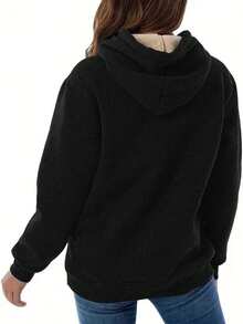 New Autumn/Winter European And American Style Women Thermal Lined Plain Color Hooded Sweatshirt,Long Sleeve Tops