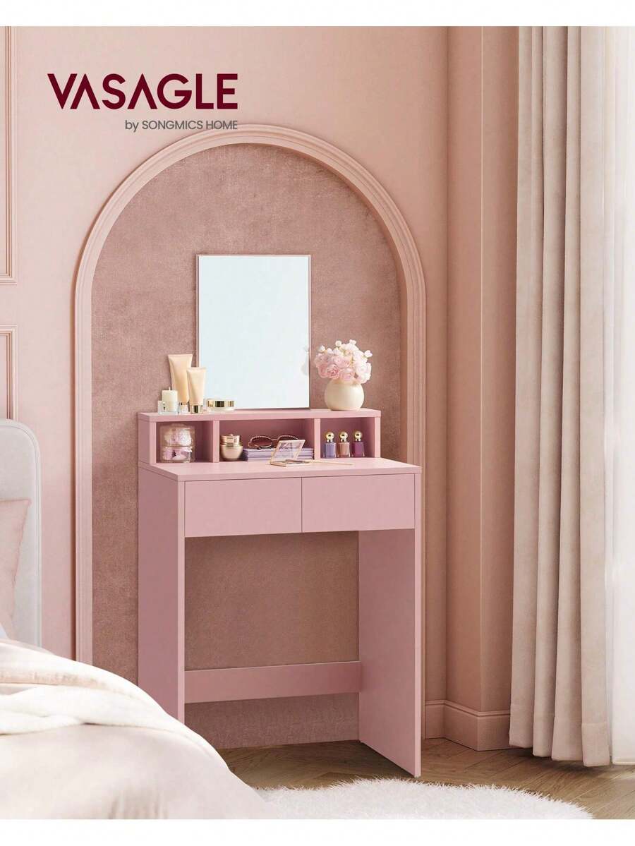 VASAGLE Dressing Table With Large Mirror, Vanity Table With 2 Drawers