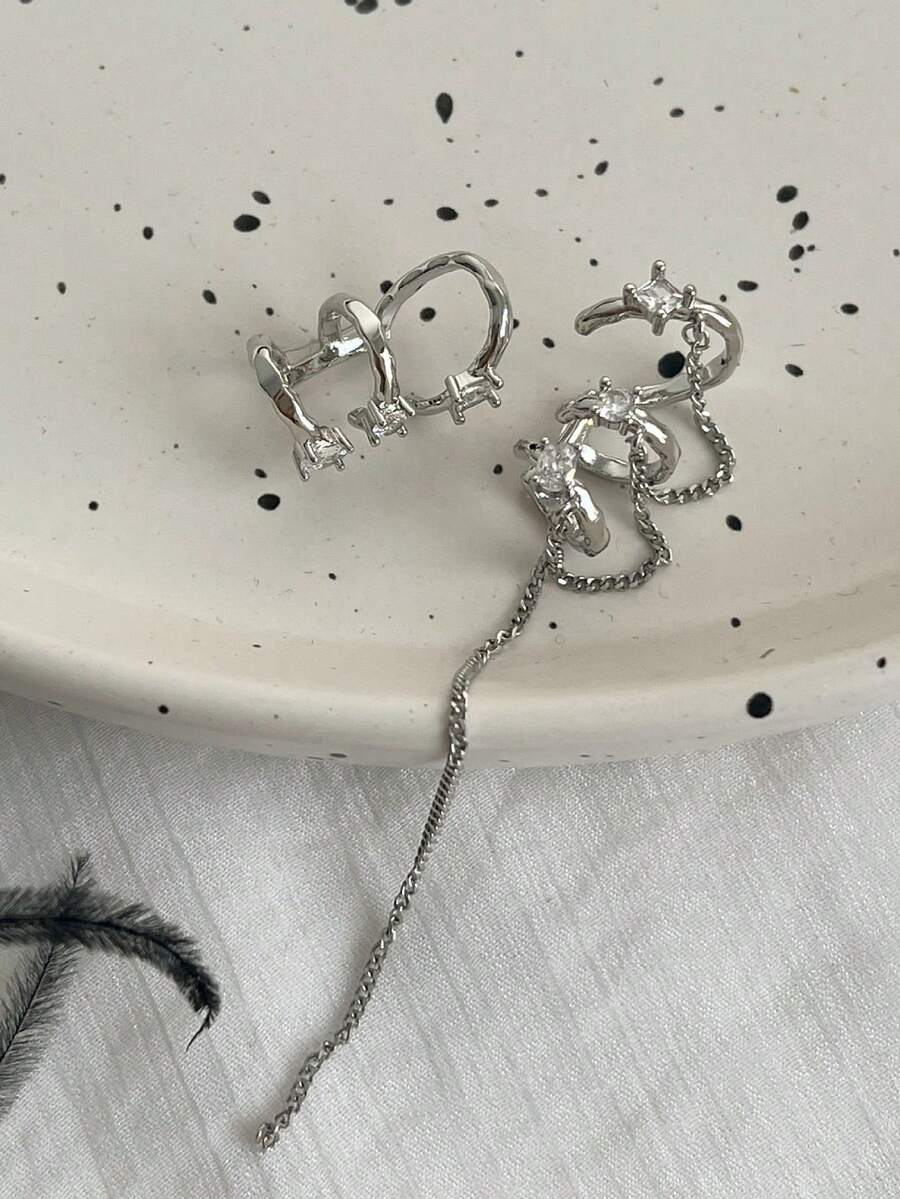 1 Pair Stylish Asymmetric Tassel Ear Cuff, Minimalist Design