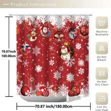 4pcs Christmas Decoration Ball, Snowflake & Red Print Shower Curtain Set, Waterproof Bathroom Divider Curtain, Non-Slip Floor Mat Carpet, Toilet U-Shaped Mat, Toilet Lid Cover, Holiday Home Bathroom Accessories Curtain Set Home Bathroom Decor Summer