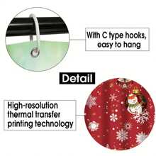 4pcs Christmas Decoration Ball, Snowflake & Red Print Shower Curtain Set, Waterproof Bathroom Divider Curtain, Non-Slip Floor Mat Carpet, Toilet U-Shaped Mat, Toilet Lid Cover, Holiday Home Bathroom Accessories Curtain Set Home Bathroom Decor Summer