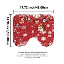 4pcs Christmas Decoration Ball, Snowflake & Red Print Shower Curtain Set, Waterproof Bathroom Divider Curtain, Non-Slip Floor Mat Carpet, Toilet U-Shaped Mat, Toilet Lid Cover, Holiday Home Bathroom Accessories Curtain Set Home Bathroom Decor Summer