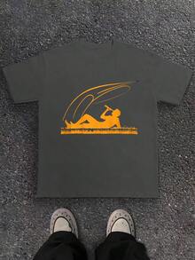 Minimalist Silhouette Design On Dark Background 180g Pure Cotton Men's Tshirt Comfort Fit - Màu xám đen - Xem 1