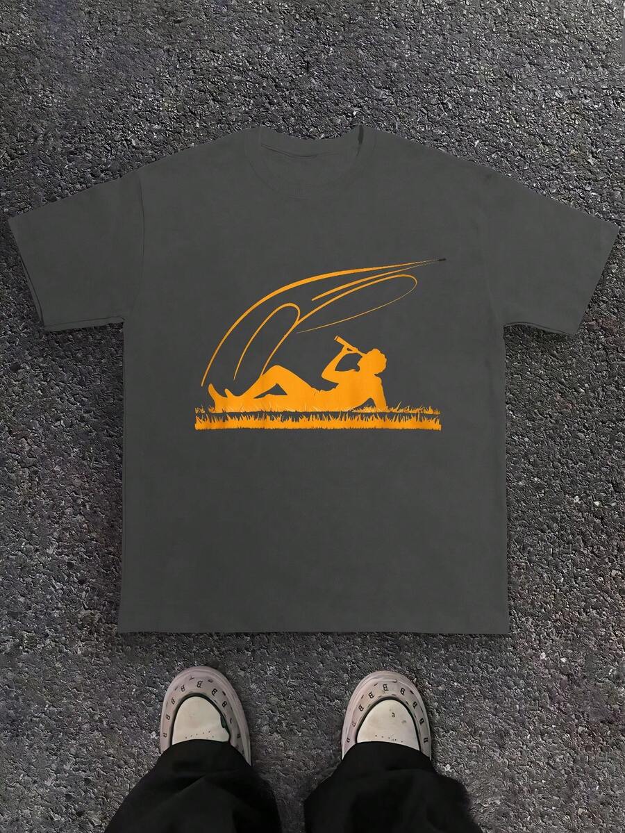 Minimalist Silhouette Design On Dark Background 180g Pure Cotton Men's Tshirt Comfort Fit - Màu xám đen - Xem 1