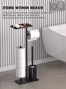 1pc Minimalist Black Multi-Layer Toilet Paper Holder With Storage Box, Floor-Standing Toilet Paper Roll Rack, Bathroom Accessory, Suitable For Christmas, Decoration, Gift, Thanksgiving, Home Decor - Black - View 4