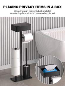 1pc Minimalist Black Multi-Layer Toilet Paper Holder With Storage Box, Floor-Standing Toilet Paper Roll Rack, Bathroom Accessory, Suitable For Christmas, Decoration, Gift, Thanksgiving, Home Decor - Black - View 10
