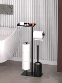 1pc Minimalist Black Multi-Layer Toilet Paper Holder With Storage Box, Floor-Standing Toilet Paper Roll Rack, Bathroom Accessory, Suitable For Christmas, Decoration, Gift, Thanksgiving, Home Decor - Black - View 1