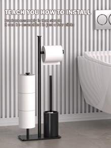 1pc Minimalist Black Multi-Layer Toilet Paper Holder With Storage Box, Floor-Standing Toilet Paper Roll Rack, Bathroom Accessory, Suitable For Christmas, Decoration, Gift, Thanksgiving, Home Decor - Black - View 3