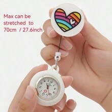 1 件彩虹心形设计护士手表，带大表盘、拉环可调节表带、新奇护士/医生怀表