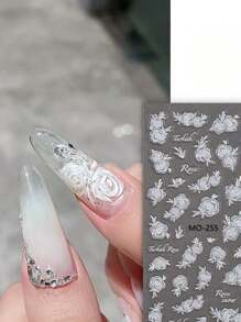 1 Black Rose Japanese 5d 3D Thin Transparent Night Black And White Rose Nail Sticker Retro Semi Transparent Blood Red Rose Nail Sticker DIY Nail Sticker Comes With Adhesive Black And White Rose Flower Nail Sticker Nails Nail Supplies - Multicolor - View 9