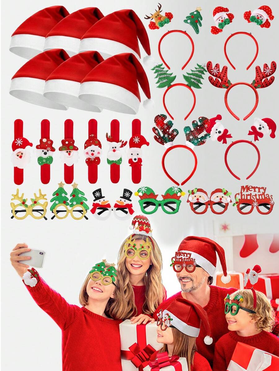 6/24 Chiếc Kính Lấp Lánh Giáng Sinh Trang Phục Giáng Sinh Băng Đô Mũ Giáng Sinh, Vòng Đeo Tay, Vòng Tóc Dễ Thương Kính Mắt Đồ Trang Trí Giáng Sinh, Mũ Ông Già Noel Đạo Cụ Chụp Ảnh Giáng Sinh Cho Tiệc Lễ Giáng Sinh Vật Dụng - Nhiều màu - Xem 1