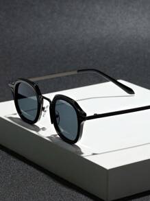 1pc Copper Geometric Punk Men Fashion Glasses For Street-Photography Driving Accessories For Summer Beach Vacation,Outdoor,Travel Back To School Fashionable Preppy School Look - Xám - Xem 3