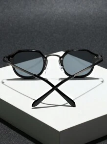 1pc Copper Geometric Punk Men Fashion Glasses For Street-Photography Driving Accessories For Summer Beach Vacation,Outdoor,Travel Back To School Fashionable Preppy School Look - Xám - Xem 4