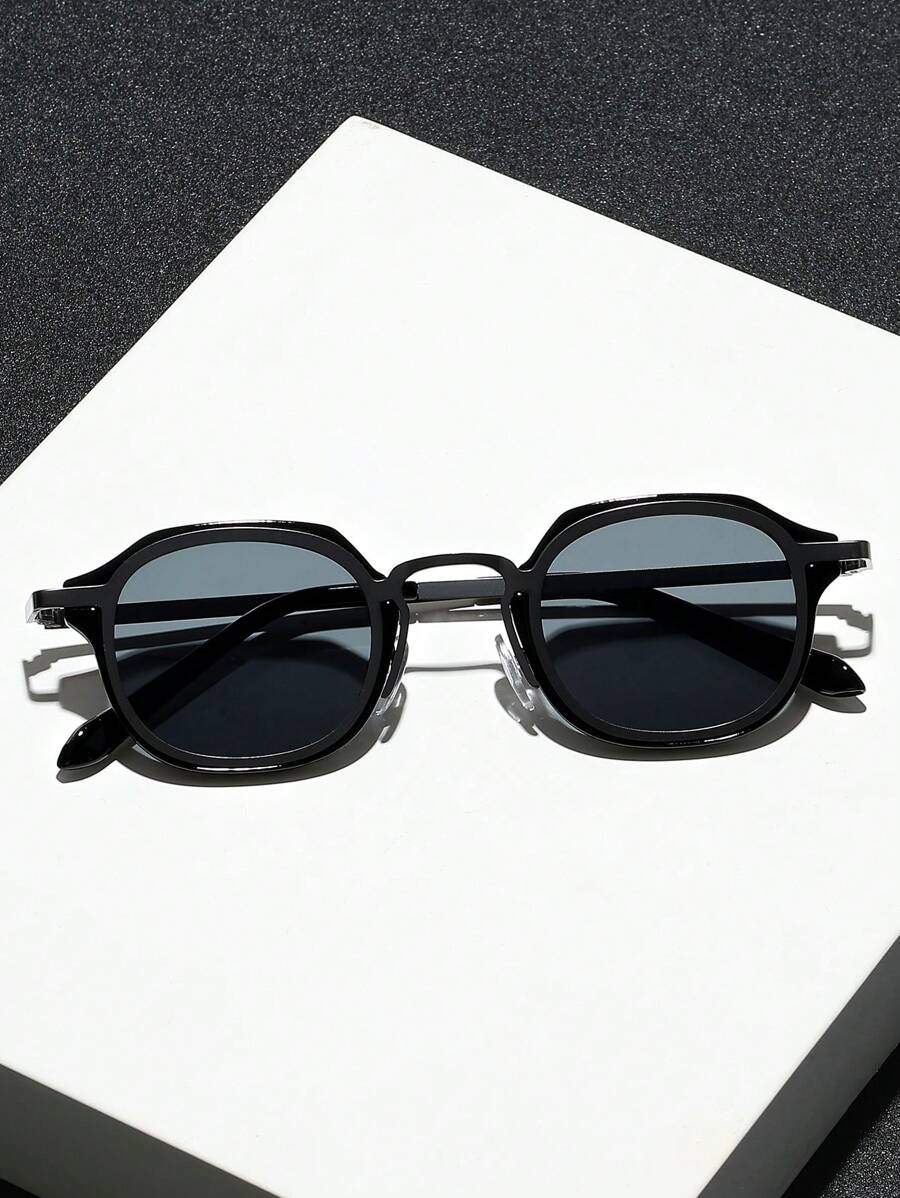 1pc Copper Geometric Punk Men Fashion Glasses For Street-Photography Driving Accessories For Summer Beach Vacation,Outdoor,Travel Back To School Fashionable Preppy School Look - Xám - Xem 1