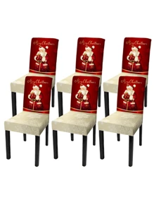 4/6 件套圣诞老人圣诞装饰椅套、节日餐椅椅套、弹力印花圣诞椅套 - Christmas 48 - 查看 7