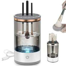 1 Peça Limpador de Pincel de Maquiagem, Novo Upgrade 2024 de 2 em 1 Limpador e Secador Elétrico de Pincel de Maquiagem com USB, À prova d'água, Inclui Suporte de Armazenamento, Limpador Elétrico Recarregável de Pincéis Cosméticos, Rotação Automática para Limpeza Profunda com Tapete de Limpeza de Pincel, Adequado para Conjunto de Pincéis de Maquiagem, Sombra, Blush, Adequado para Todos os Tamanhos e Estilos de Pincéis de Maquiagem