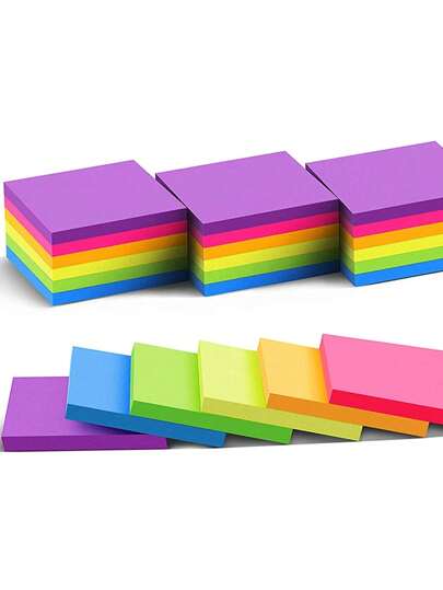 6pcs/2pcs Fluorescent Colored Sticky Notes, 50 Sheets/Pad, Student Memo Pad For School/Office, 300 Sheets Back To School