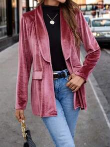 Women's New Fashionable Single-Button Long Sleeve Commuter Elegant Blazer, Velvet Fabric Suitable For Christmas, New Year Party, Colleague Gathering - Pink - View 5