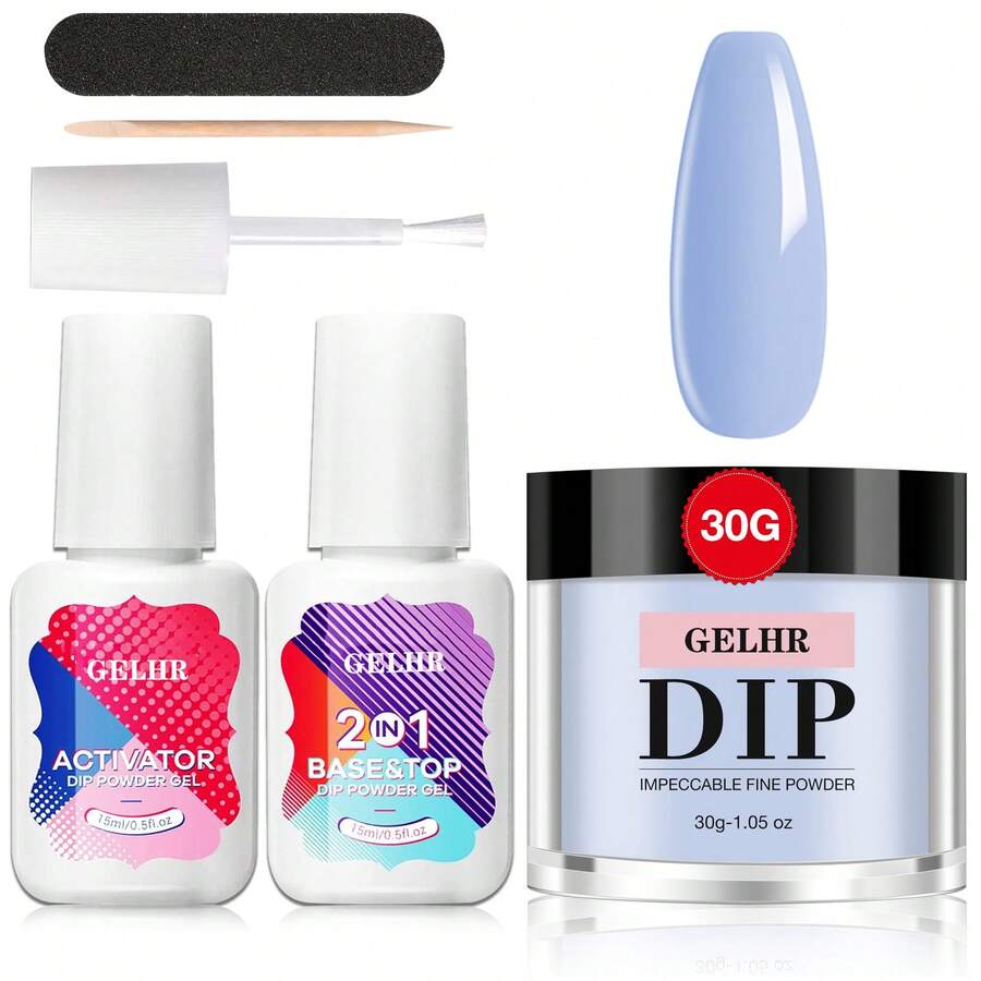 GELHR GELHR 6Pcs Dip Powder Nail Kit Light Blue Glitter Temperature