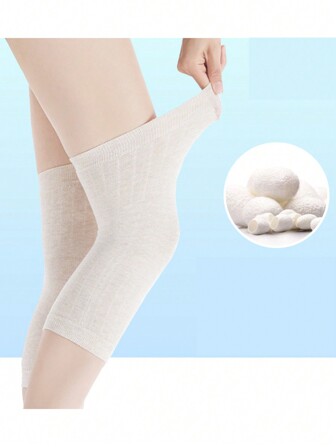 1 st. varmt knäskydd i siden, stickat halkfritt knäskydd i sidenprotein, sportknäskydd för kylskydd