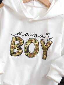 小男孩 2 件套服装：迷彩字母“Mama's Boy”连帽衫 + 拼布破洞迷彩裤 - 秋冬季儿童时尚必备单品 - 白色 - 查看 5