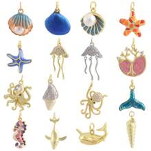 1 Stück Kupfer vergoldet 18k Modischer Meer Serie Muschelanhänger, Seestern, Qualle für DIY Armband, Halskette, Fußkette, Ohrringe, vielseitiges Accessoire