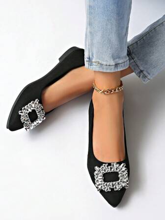 时尚方形扣女士平底尖头鞋 - 轻便舒适，适合所有季节，多功能，优雅迷人，得体永恒经典