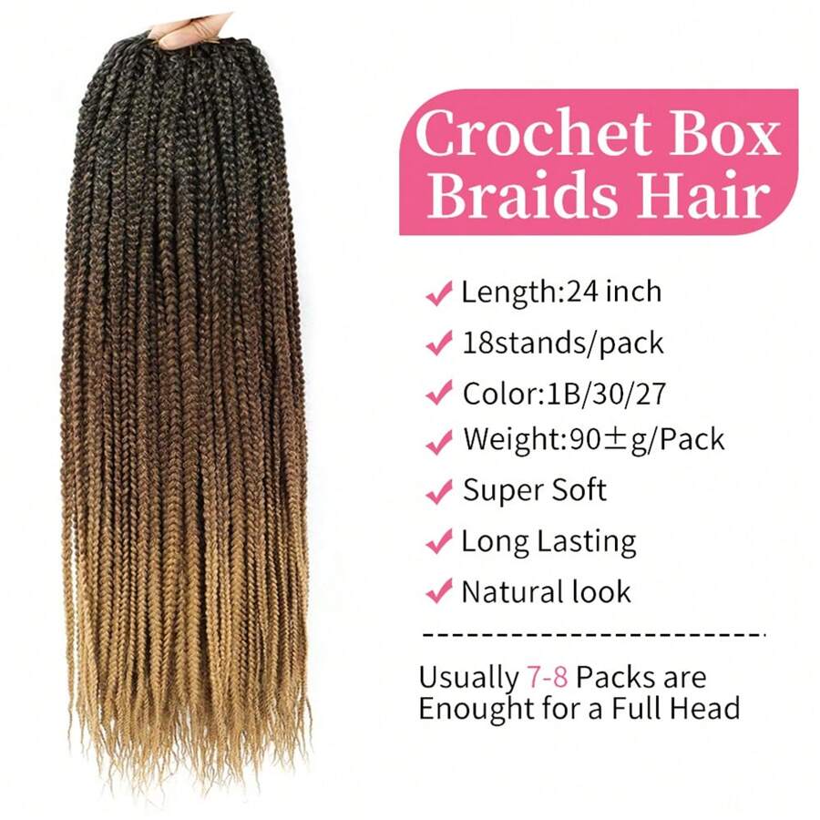 Box Braids Crochet Hair 24 Inch Crochet Braids Pre Looped Crochet Hair