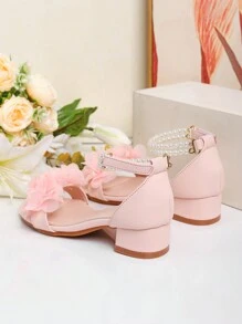 1 Pair New Arrival Summer Fashion Roman Pearls Decor High Heels Sandals, Girls High Heel Dance Shoes, Student Performance & Casual Occasion Sandals, Wedding Shoes - Pink - View 5