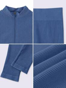 1 Set Women Matte Long Sports Suit, Outdoor Base Layer Zip Jacket, Elastic Butt-Lifting Sports Pants