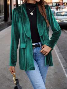Women's New Fashionable Single-Button Long Sleeve Commuter Elegant Blazer, Velvet Fabric Suitable For Christmas, New Year Party, Colleague Gathering - Green - View 4