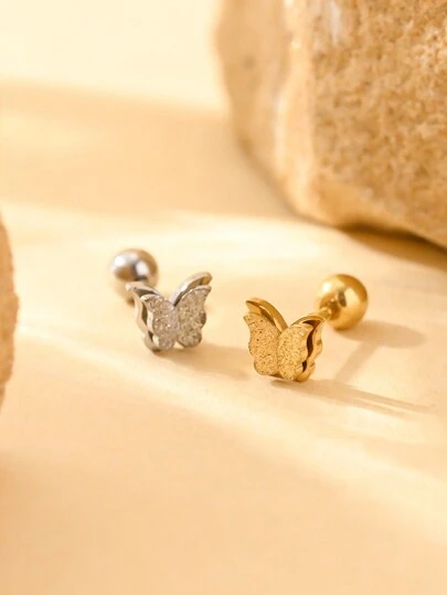 1pc Minimalist Stainless Steel Double-Layer Butterfly Ear Cuff Earring, Suitable For Daily Wear