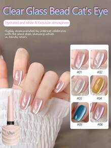 全新 2024 闪亮彩虹猫眼和玻璃珠蓝色猫眼指甲油凝胶，闪闪发光，配有 LED 灯泡和闪亮水钻，适合春夏美甲，美甲沙龙使用的紫外线凝胶抛光套装 - 彩色 - 查看 8