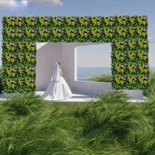 Artificial Grass Wall Panels, Plant Wall, 10x10in Green Wall Decoration, Decorative Privacy Hedge, Sun Protection Green Wall Decoration, Square Plastic Lawn Plants, Home Wall Decoration Simulated Greenery, Indoor And Outdoor Green Wall, Garden Fence Wall Decoration With Background Simulated Plants. - Multicolor - View 11