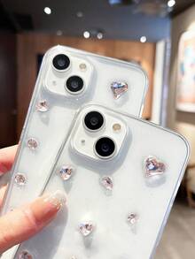 美观蝴蝶结手机壳透明环氧树脂心形和星星镶嵌防摔手机壳带腕带适用于苹果手机 - 無色 - 查看 6