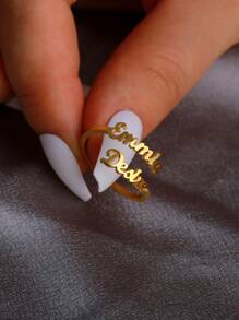 Personalized Couples Adjustable Stainless Steel Rings With Double Names, Luxury Gold Color For Date Rings, Valentine's Day Gift Valentines
