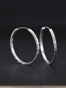 1 Cặp Hoa tai vòng thời trang dành cho phụ nữ làm quà tặng kỷ niệm ngày cưới, tiệc đính hôn, ngày lễ tình nhân - Bạc - Xem 2