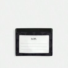 Coach Wallet 10 Classic Monogram Logo Faux Leather, Fabric And Cowhide Leather Card Holder Regular Unisex Couple's Style Charcoal Black And Black