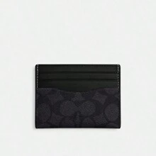Coach Wallet 10 Classic Monogram Logo Faux Leather, Fabric And Cowhide Leather Card Holder Regular Unisex Couple's Style Charcoal Black And Black