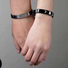 2pcs His And Hers King Queen Crown Romantic Couple Bracelets, Adjustable Size Stainless Steel Silicone Bracelets, Gift For Parties And Festivals