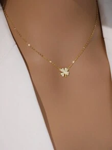 ELSEDES 1 pieza Collar de trébol de cuatro hojas de plata de ley 925 con gemas brillantes, estilo de moda lujoso apto para uso diario de la mujer, regalo para novia/esposa, regalo de aniversario/festividad - Dorado - Ver 3