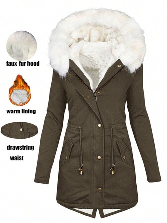 Cardigan con capucha con cremallera y cuello de piel sintética para mujer, de uso casual, apto para el desgaste diario en otoño/invierno, Navidad