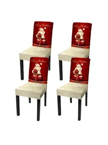 4/6 件套圣诞老人圣诞装饰椅套、节日餐椅椅套、弹力印花圣诞椅套 - Christmas 48 - 查看 6