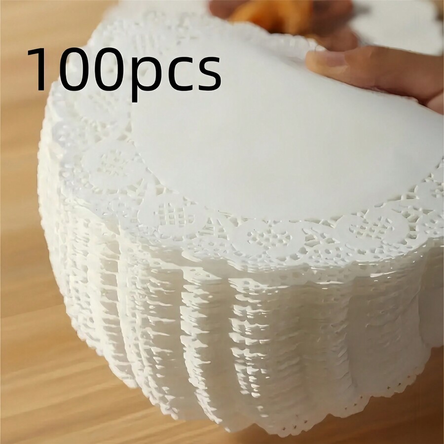 300pcs White Round Paper Lace Baking Liners, Disposable Round Paper
