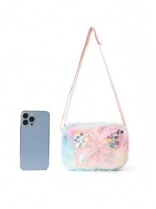 1 件儿童秋冬斜挎包单肩包可爱蝴蝶单肩包适合小童日常通勤上学学院出国旅行郊游书籍儿童人造毛包 - 彩色 - 查看 6