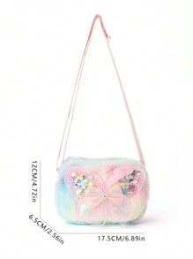 1 件儿童秋冬斜挎包单肩包可爱蝴蝶单肩包适合小童日常通勤上学学院出国旅行郊游书籍儿童人造毛包 - 彩色 - 查看 2