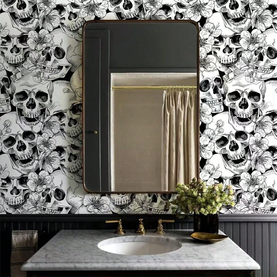 1pc Removable Modern Art Black & White Skull Pattern SelfAdhesive