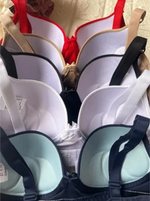 Kit Of 5 Reinforced Plain Bras With Adjustable Straps, Silicone Effect, Direct From The Factory - 彩色 - 查看 4